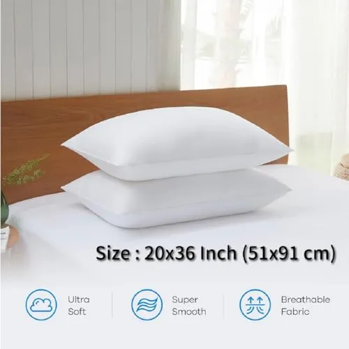 Perfect Sleeper 20x36 Inch Set of 2 Pillows, Soft Density for Stomach and Back Sleepers, King Size, Pack of 2, White, 51 x 91 cm - Plain White