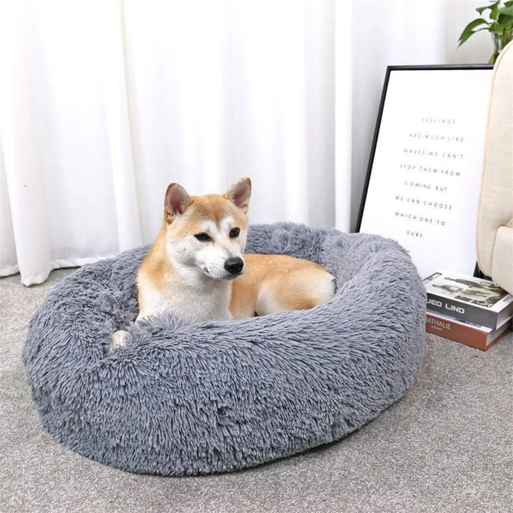 Plush Brown XL Round Pet Bed with Raised Sides, Floofi