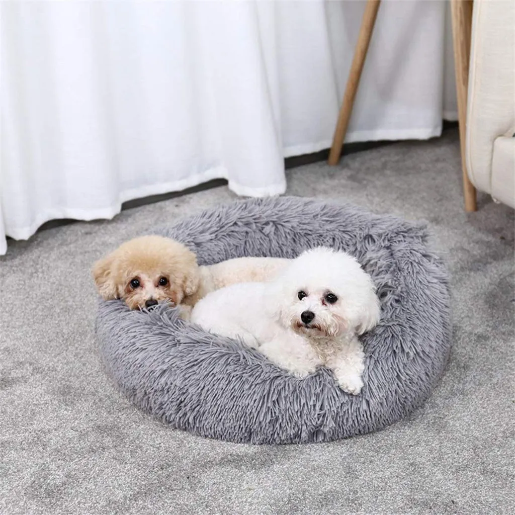 Plush Brown XL Round Pet Bed with Raised Sides, Floofi