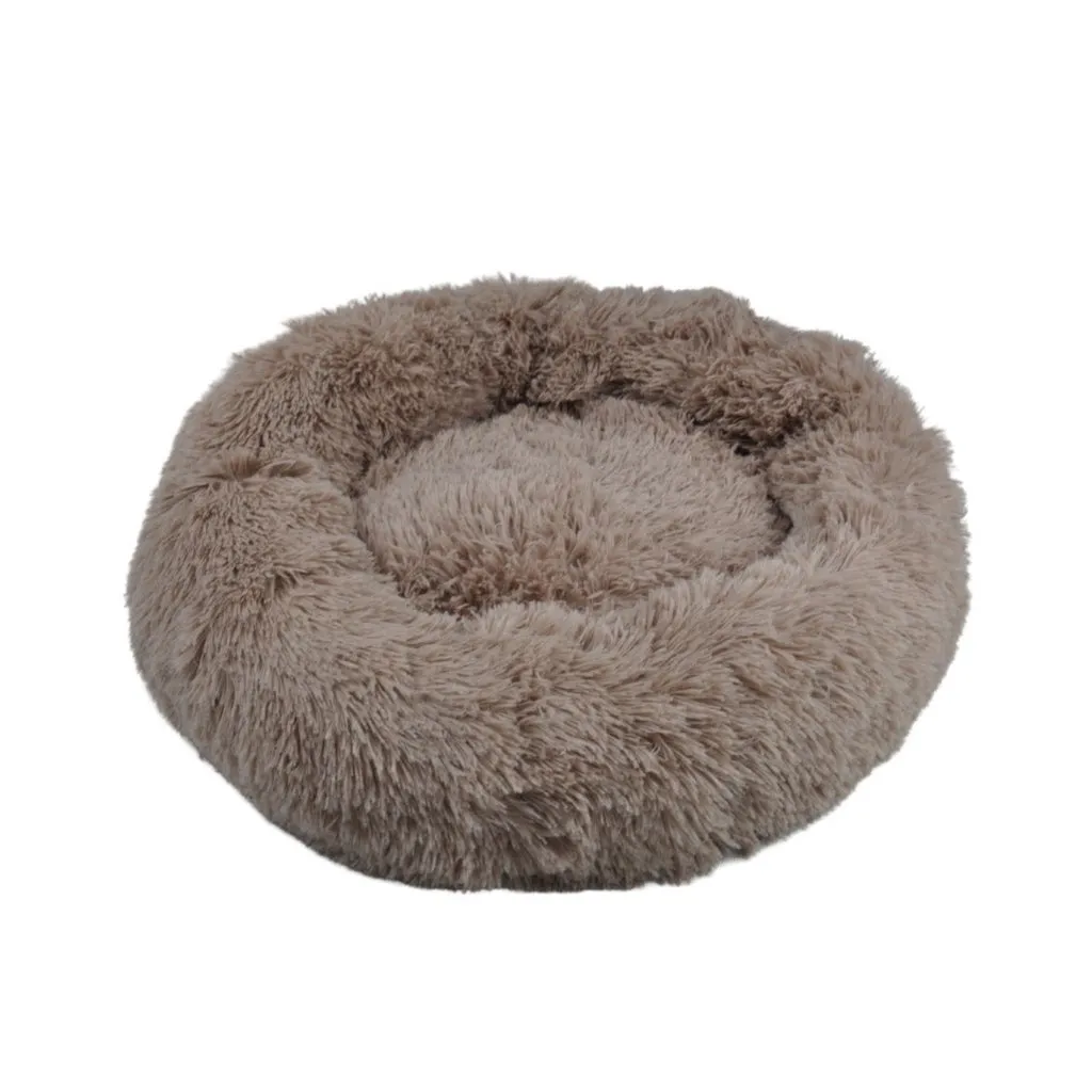 Plush Brown XL Round Pet Bed with Raised Sides, Floofi