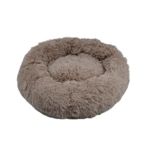 Plush Brown XL Round Pet Bed with Raised Sides, Floofi