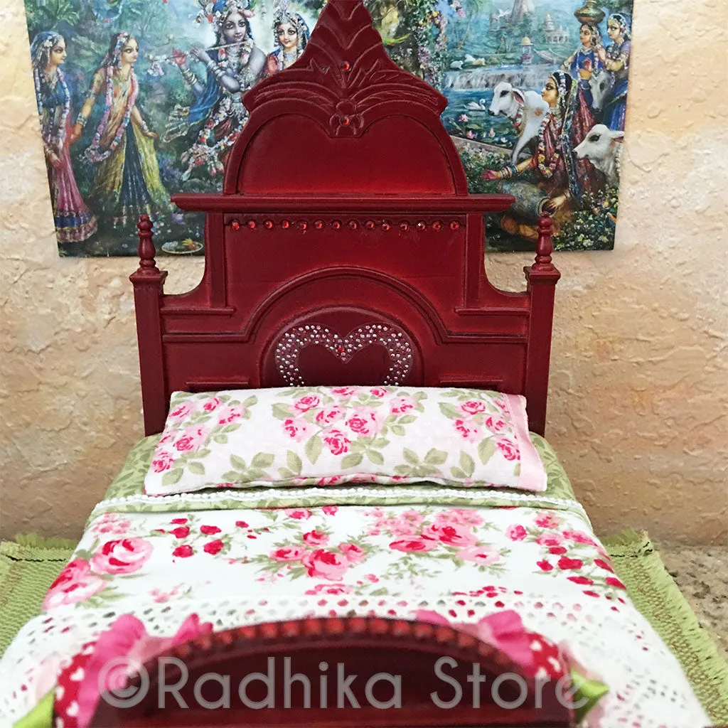 Queen of Vrindavan Roses - Rosewood Finish Bed