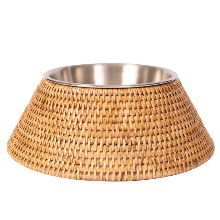 Rattan Pet Bowl with Removable Stainless-Steel Bowl