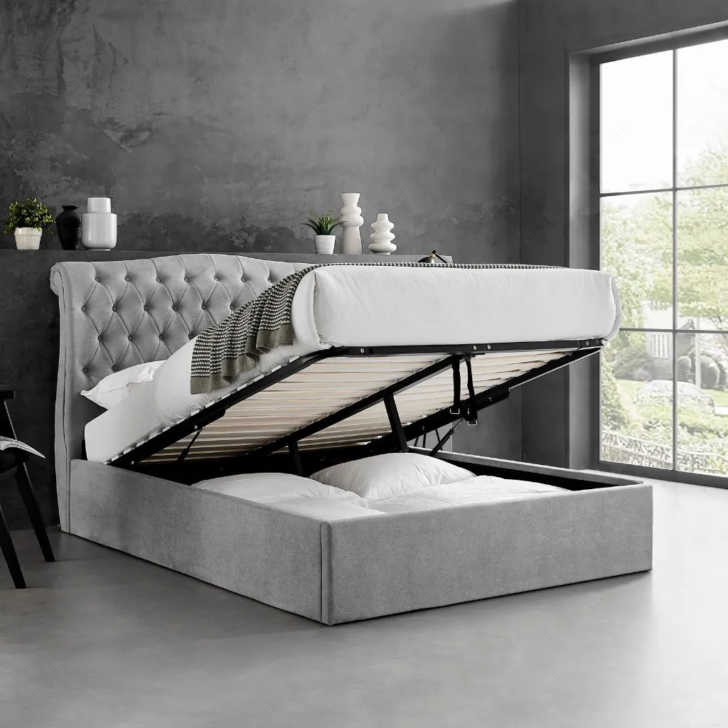 Rosa Storage Bedframe in Light Grey Range by Limelight - Light Grey