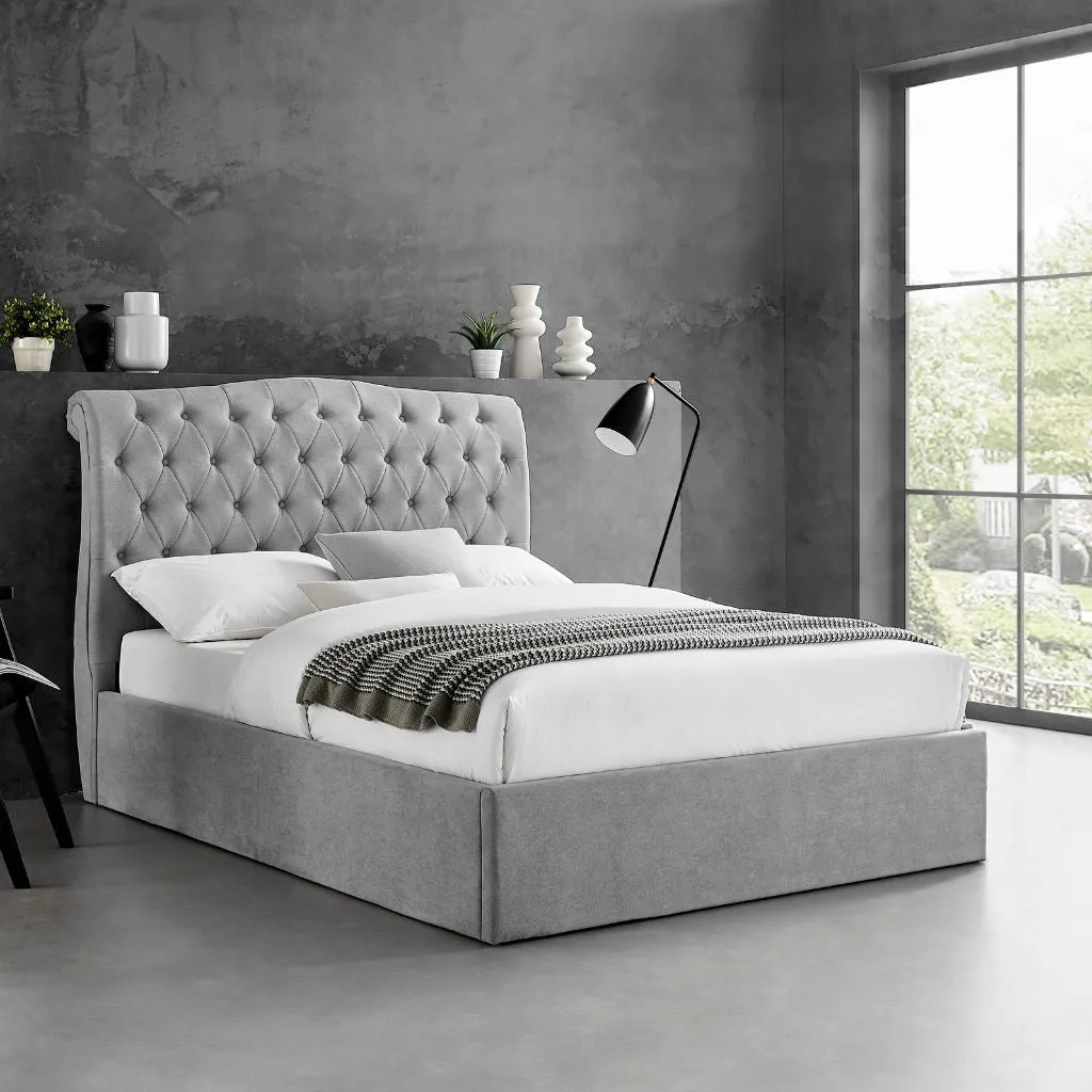 Rosa Storage Bedframe in Light Grey Range by Limelight - Light Grey