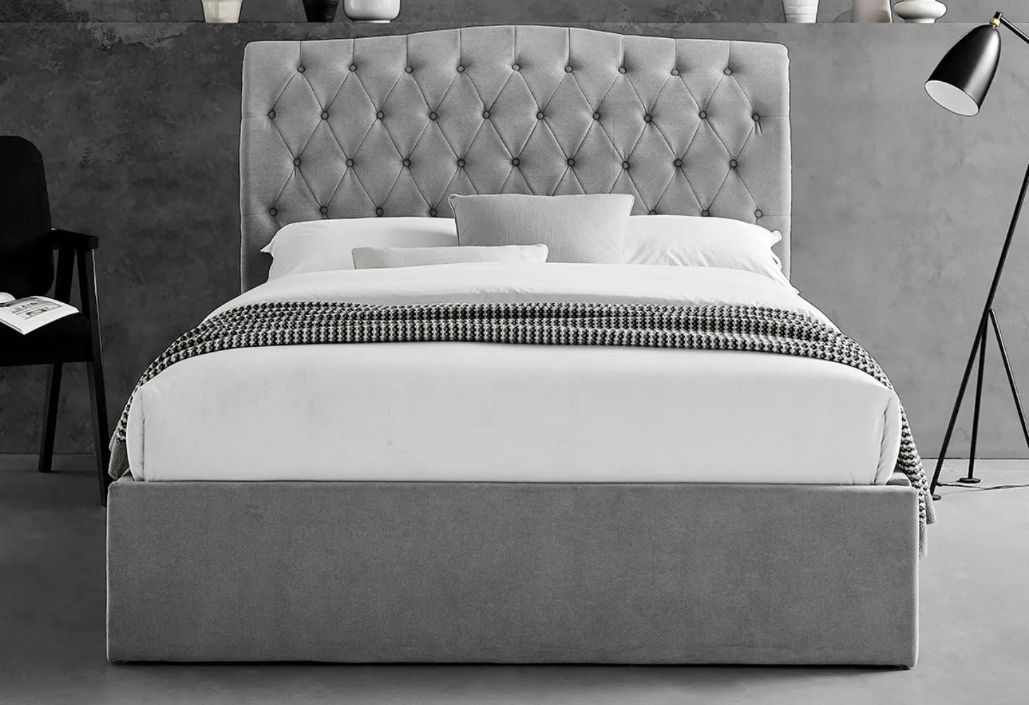 Rosa Storage Bedframe in Light Grey Range by Limelight - Light Grey