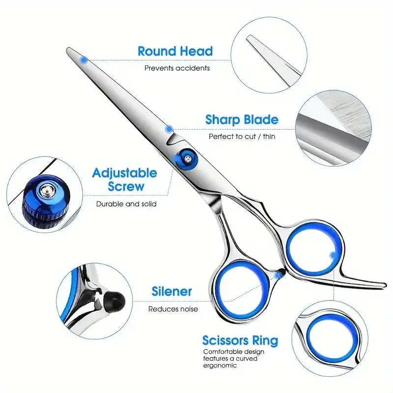 Safe and Precise Professional Pet Grooming Scissors with Round Head - Stainless Steel Dog Hair Shears for Effortless Trimming